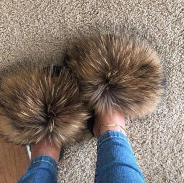 2020 Women Furry Slippers Ladies Shoes Cute Plush Fox Hair Fluffy Sandals Women's Fur Slippers Winter Warm Slippers Women Hot