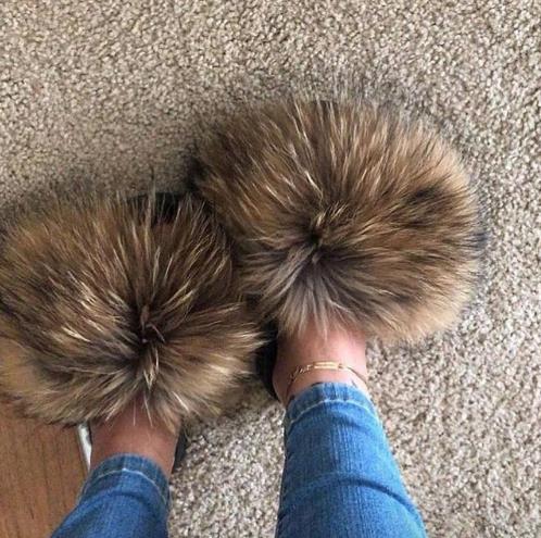 2020 Women Furry Slippers Ladies Shoes Cute Plush Fox Hair Fluffy Sandals Women's Fur Slippers Winter Warm Slippers Women Hot