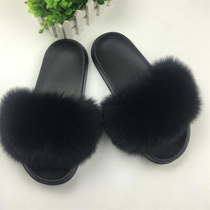 2020 Women Furry Slippers Ladies Shoes Cute Plush Fox Hair Fluffy Sandals Women's Fur Slippers Winter Warm Slippers Women Hot