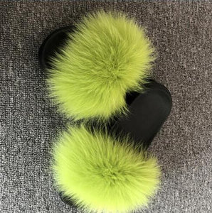 2020 Women Furry Slippers Ladies Shoes Cute Plush Fox Hair Fluffy Sandals Women's Fur Slippers Winter Warm Slippers Women Hot