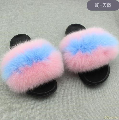 2020 Women Furry Slippers Ladies Shoes Cute Plush Fox Hair Fluffy Sandals Women's Fur Slippers Winter Warm Slippers Women Hot