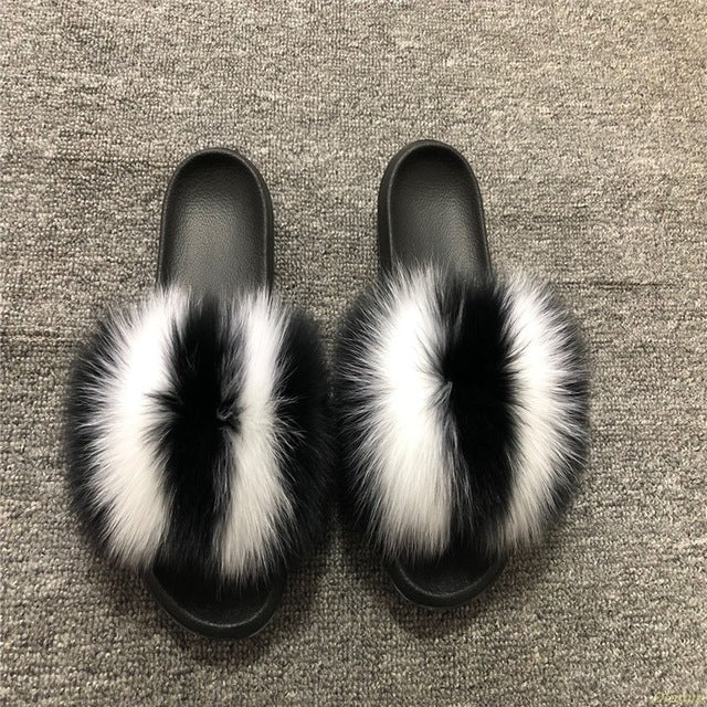 2020 Women Furry Slippers Ladies Shoes Cute Plush Fox Hair Fluffy Sandals Women's Fur Slippers Winter Warm Slippers Women Hot