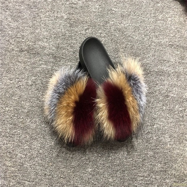 2020 Women Furry Slippers Ladies Shoes Cute Plush Fox Hair Fluffy Sandals Women's Fur Slippers Winter Warm Slippers Women Hot