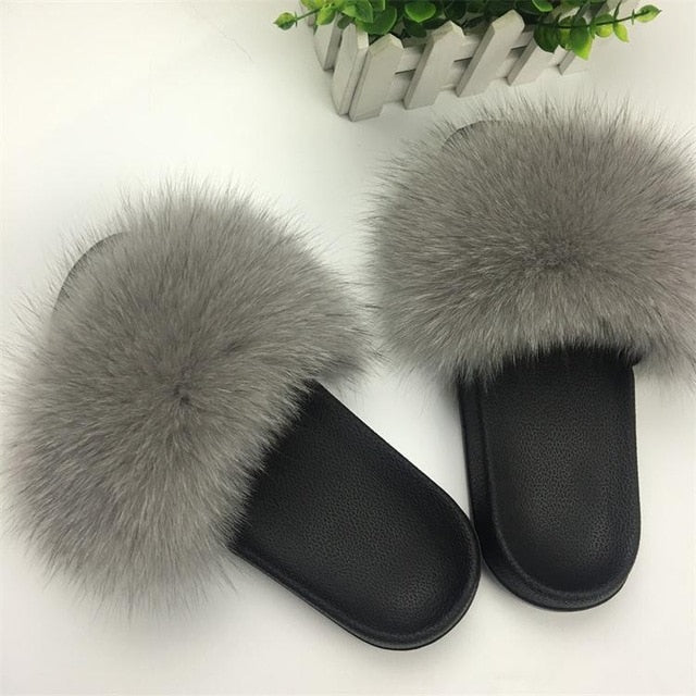 2020 Women Furry Slippers Ladies Shoes Cute Plush Fox Hair Fluffy Sandals Women's Fur Slippers Winter Warm Slippers Women Hot