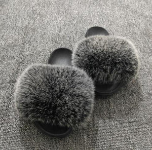 2020 Women Furry Slippers Ladies Shoes Cute Plush Fox Hair Fluffy Sandals Women's Fur Slippers Winter Warm Slippers Women Hot