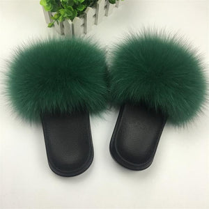 2020 Women Furry Slippers Ladies Shoes Cute Plush Fox Hair Fluffy Sandals Women's Fur Slippers Winter Warm Slippers Women Hot