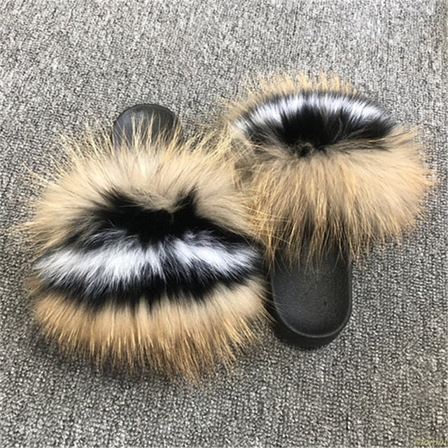 2020 Women Furry Slippers Ladies Shoes Cute Plush Fox Hair Fluffy Sandals Women's Fur Slippers Winter Warm Slippers Women Hot