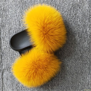 2020 Women Furry Slippers Ladies Shoes Cute Plush Fox Hair Fluffy Sandals Women's Fur Slippers Winter Warm Slippers Women Hot