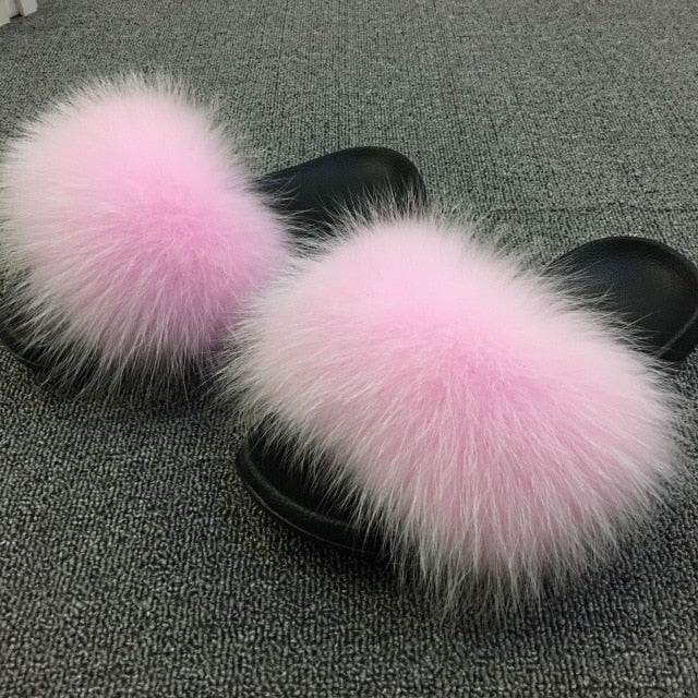 2020 Women Furry Slippers Ladies Shoes Cute Plush Fox Hair Fluffy Sandals Women's Fur Slippers Winter Warm Slippers Women Hot