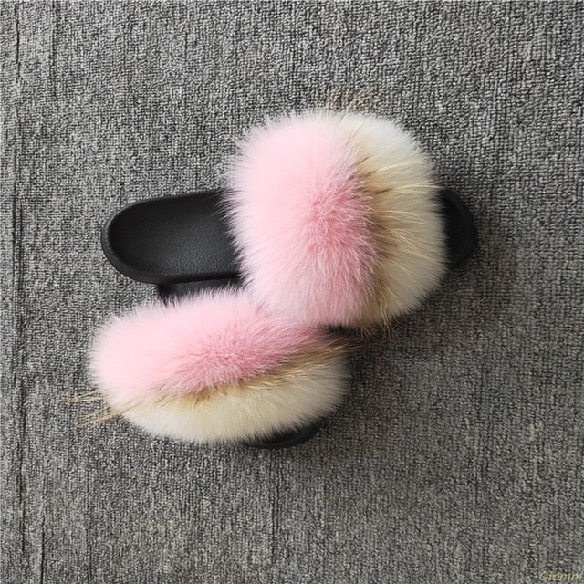 2020 Women Furry Slippers Ladies Shoes Cute Plush Fox Hair Fluffy Sandals Women's Fur Slippers Winter Warm Slippers Women Hot