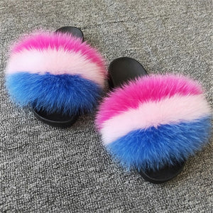 2020 Women Furry Slippers Ladies Shoes Cute Plush Fox Hair Fluffy Sandals Women's Fur Slippers Winter Warm Slippers Women Hot