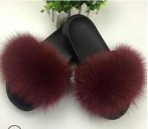 2020 Women Furry Slippers Ladies Shoes Cute Plush Fox Hair Fluffy Sandals Women's Fur Slippers Winter Warm Slippers Women Hot