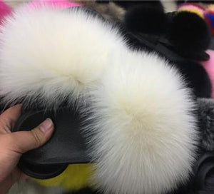 2020 Women Furry Slippers Ladies Shoes Cute Plush Fox Hair Fluffy Sandals Women's Fur Slippers Winter Warm Slippers Women Hot