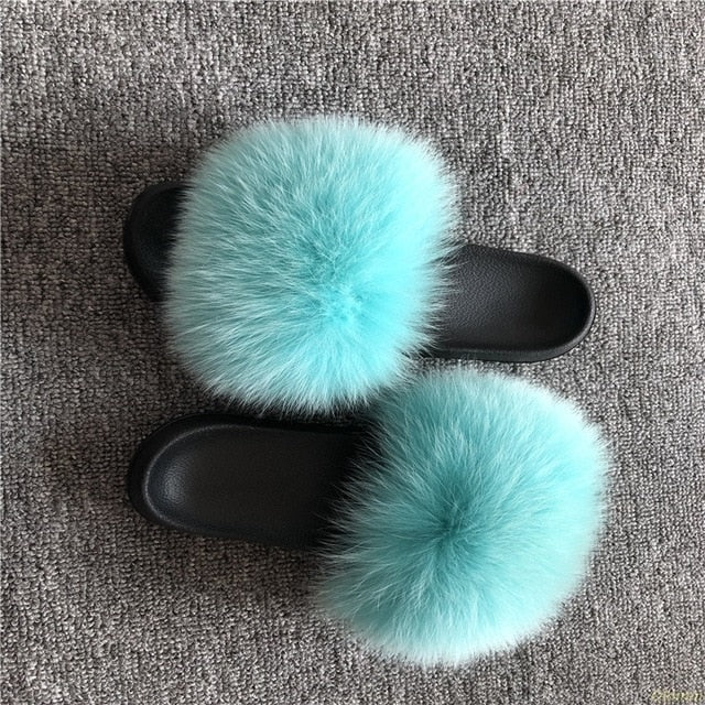 2020 Women Furry Slippers Ladies Shoes Cute Plush Fox Hair Fluffy Sandals Women's Fur Slippers Winter Warm Slippers Women Hot