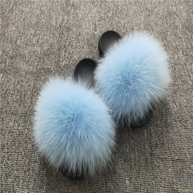 2020 Women Furry Slippers Ladies Shoes Cute Plush Fox Hair Fluffy Sandals Women's Fur Slippers Winter Warm Slippers Women Hot