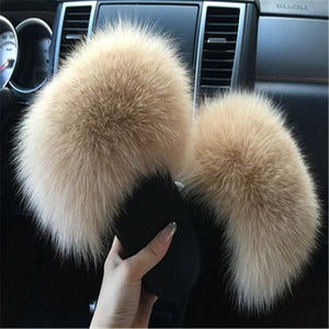 2020 Women Furry Slippers Ladies Shoes Cute Plush Fox Hair Fluffy Sandals Women's Fur Slippers Winter Warm Slippers Women Hot