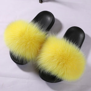 2020 Women Furry Slippers Ladies Shoes Cute Plush Fox Hair Fluffy Sandals Women's Fur Slippers Winter Warm Slippers Women Hot