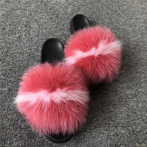 2020 Women Furry Slippers Ladies Shoes Cute Plush Fox Hair Fluffy Sandals Women's Fur Slippers Winter Warm Slippers Women Hot