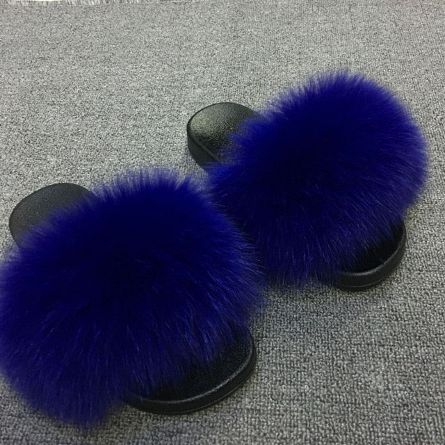 2020 Women Furry Slippers Ladies Shoes Cute Plush Fox Hair Fluffy Sandals Women's Fur Slippers Winter Warm Slippers Women Hot