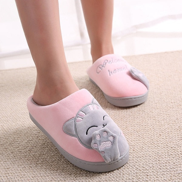 Dropshipping Women Winter Home Slippers Cartoon Cat Shoes Soft Winter Warm House Slippers Indoor Bedroom Lovers Couples T065