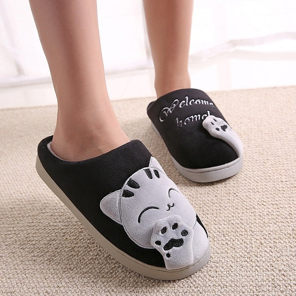 Dropshipping Women Winter Home Slippers Cartoon Cat Shoes Soft Winter Warm House Slippers Indoor Bedroom Lovers Couples T065