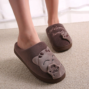 Dropshipping Women Winter Home Slippers Cartoon Cat Shoes Soft Winter Warm House Slippers Indoor Bedroom Lovers Couples T065