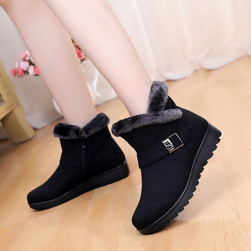 Women Snow Boots Warm Short Fur Plush Winter Ankle Boot Plus Size Platform Ladies Suede Zip Shoes Female Comfort Drop Shipping