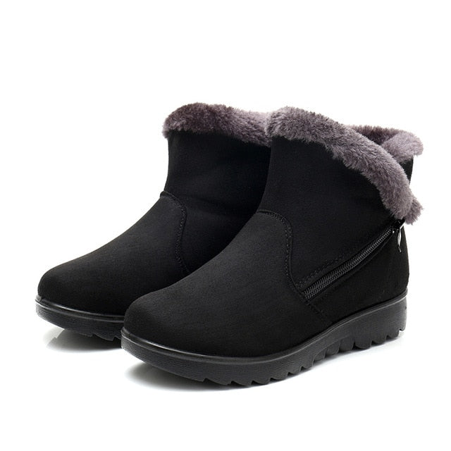 Women Snow Boots Warm Short Fur Plush Winter Ankle Boot Plus Size Platform Ladies Suede Zip Shoes Female Comfort Drop Shipping