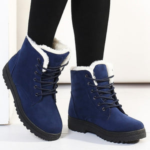 Snow boots 2019 warm fur plush Insole women winter boots square heels flock ankle boots women shoes lace-up winter shoes woman