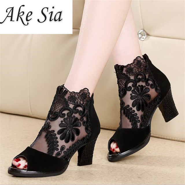 Summer mesh Peep Toe sandals sexy heels single shoes women shoes in Europe and America 2020 spring and summer gauze mujer