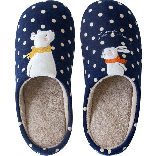 Indoor Warm Women Slippers Cute Animal Fox Unicorn Winter Fur Home Shoe Female Girl Nonslip Memory Foam Cotton House Slippers