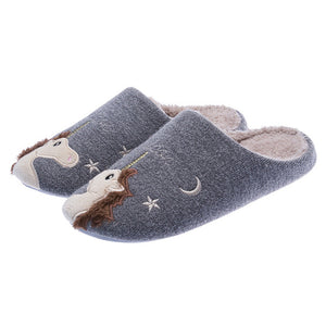 Indoor Warm Women Slippers Cute Animal Fox Unicorn Winter Fur Home Shoe Female Girl Nonslip Memory Foam Cotton House Slippers